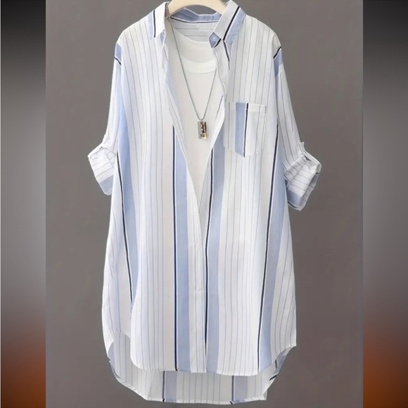 Vibrant Striped Print Button Front Blouse - Picture 10 of 11